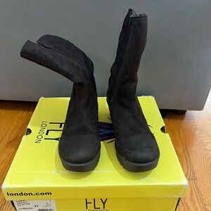 Fly London Dark Brown Leather Ankle Boots
